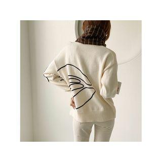 Crewneck Embroidery Sweater Ivory - One Size