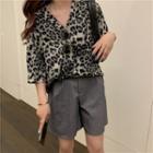 Short-sleeve Leopard Printed Shirt As Shown In Figure - One Size