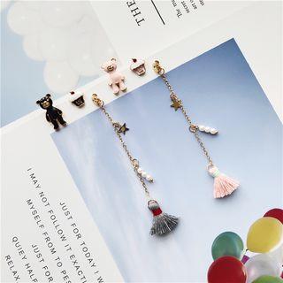 Mismatch Bear & Tassel Drop Earrings