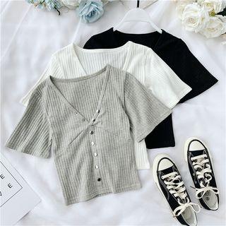 V-neck Ribbed Short-sleeve Top