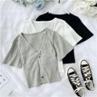 V-neck Ribbed Short-sleeve Top
