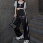 Cold-shoulder Crop T-shirt / Printed Crop Tank Top / Lettering Wide Leg Pants