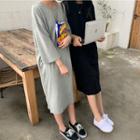 3/4-sleeve Distressed Midi T-shirt Dress