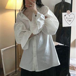Flare-sleeve Plain Shirt White - One Size
