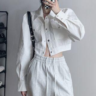 Plain Single-breasted Light Crop Jacket