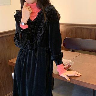 Long-sleeve Maxi Velvet A-line Dress As Shown In Figure - One Size