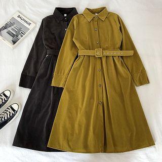 Single-breasted Corduroy Long-sleeve Dress