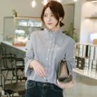 Stand Collar Frilled Trim Blouse