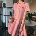 Heart Embroidered Short-sleeve Mini Polo Dress