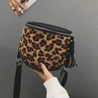 Plain / Leopard Print Faux Leather Crossbody Bag