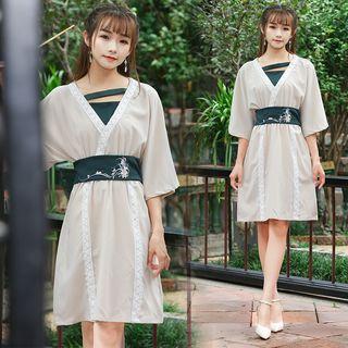 Embroidered 3/4 Sleeve Traditional Chinese Dress