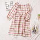 Square Neck Plaid Dress As Shown In Figure - One Size