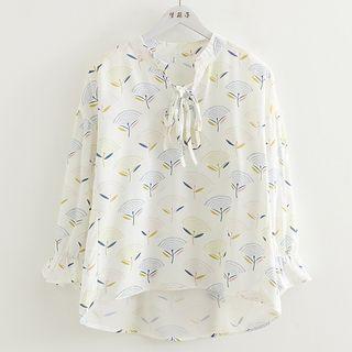 Leaf Print Blouse White - One Size