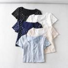 Floral Short-sleeve Button Cropped T-shirt