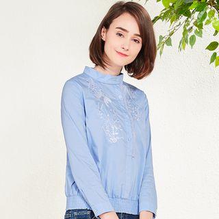 Flower Embroidered Band Waist Shirt