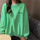 Letter Embroidered Oversize Pullover Green - One Size