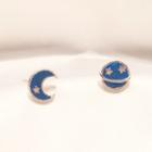 925 Sterling Silver Star Stud Earring 1 Pair - Planet & Moon - Blue - One Size