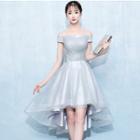 Short-sleeve Off-shoulder High-low Prom Dress