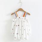 Rainbow Strap Embroidered Top White - One Size