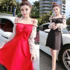 Long-sleeve Cold-shoulder Sequined A-line Dress