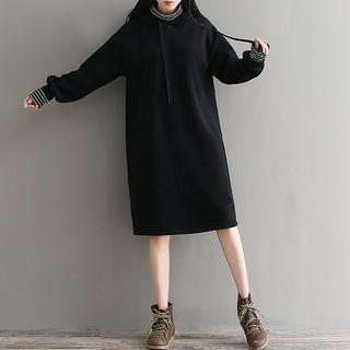Mock Two-piece Hoodie Midi Dress