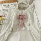 Off-shoulder Lace-trim Lace-up Crop Top