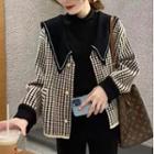 Sailor Collar Houndstooth Jacket Black & White - One Size