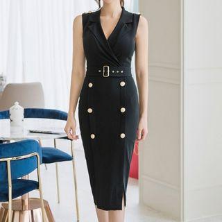 V-neck Sleeveless Sheath Midi Dress