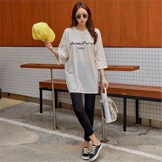 Set: Letter Print Loose-fit T-shirt + Leggings