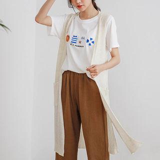 Linen Blend Long Knit Vest