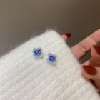 Flower Faux Pearl Alloy Earring 1 Pair - Stud Earring - S925 Silver Needle - Blue - One Size