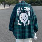 Smiley Face Print Plaid Shirt Jacket