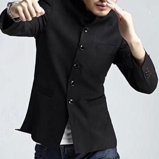 Set: Stand Collar Buttoned Jacket + Mandarin Collar Shirt + Dress Pants