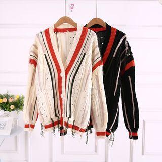 Fringed Pointelle Knit Cardigan