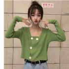 Buttoned Square-neck Long-sleeve Knit Top