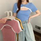 Short-sleeve Ripped Knitted Top