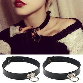Ring Detail Faux-leather Choker