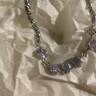Rhinestone Alloy Necklace Purple & Silver - One Size