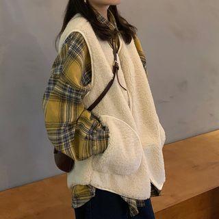 Plaid Shirt / Faux Shearling Zip Vest