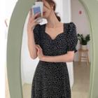 Puff-sleeve Sweetheart Neck Floral Chiffon Maxi Dress