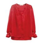 Split-neck Puff-sleeve Chiffon Top