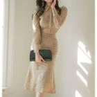 Set: Long-sleeve Lace Top / Sheath Skirt