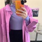 Corduroy Long-sleeve Loose-fit Shirt / Plain Turtle-neck Top