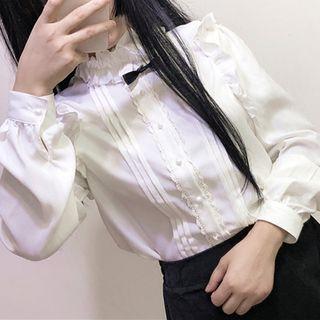 Mock Neck Frill-trim Shirt