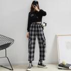 Buckled-accent Plaid Cargo Pants