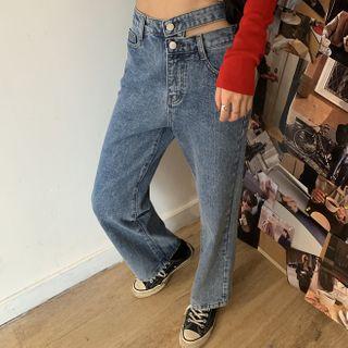 Washed Cutout Straight-cut Jeans