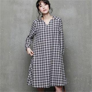 V-neck Plaid A-line Dress