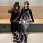 Long-sleeve Plain T-shirt / Velvet Sleeveless Dress