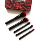 Set Of 5: Makeup Brush + Tinplate Case With Tinplate Case - Set Of 5 - Black & Red - One Size