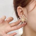 Flower Bead Earring 1 Pair - White & Gold - One Size